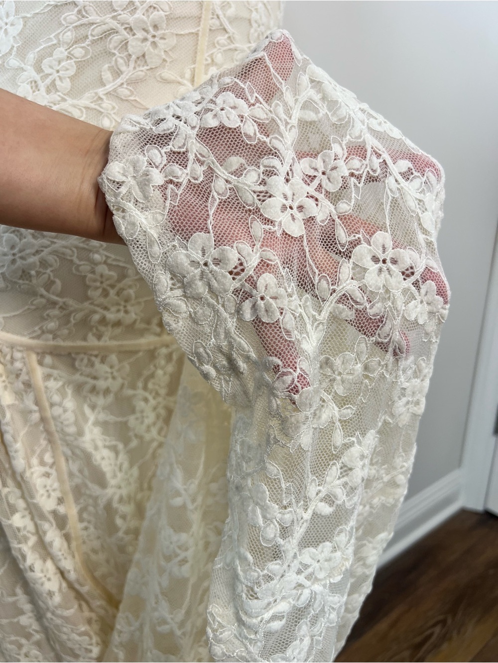 ZARA NWT Ecru Lace Maxi Dress Size S Sheer Mock Neck Wedding Bridal Boho - Picture 11 of 15